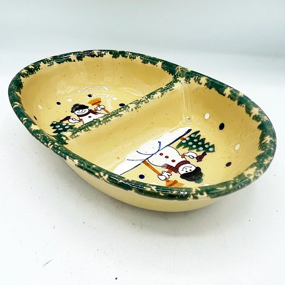 Country Snowman Stoneware Divided‎ Dish by LTD Commodities, Inc